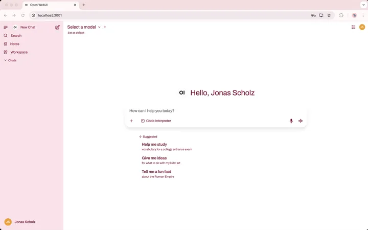 Open WebUI running
